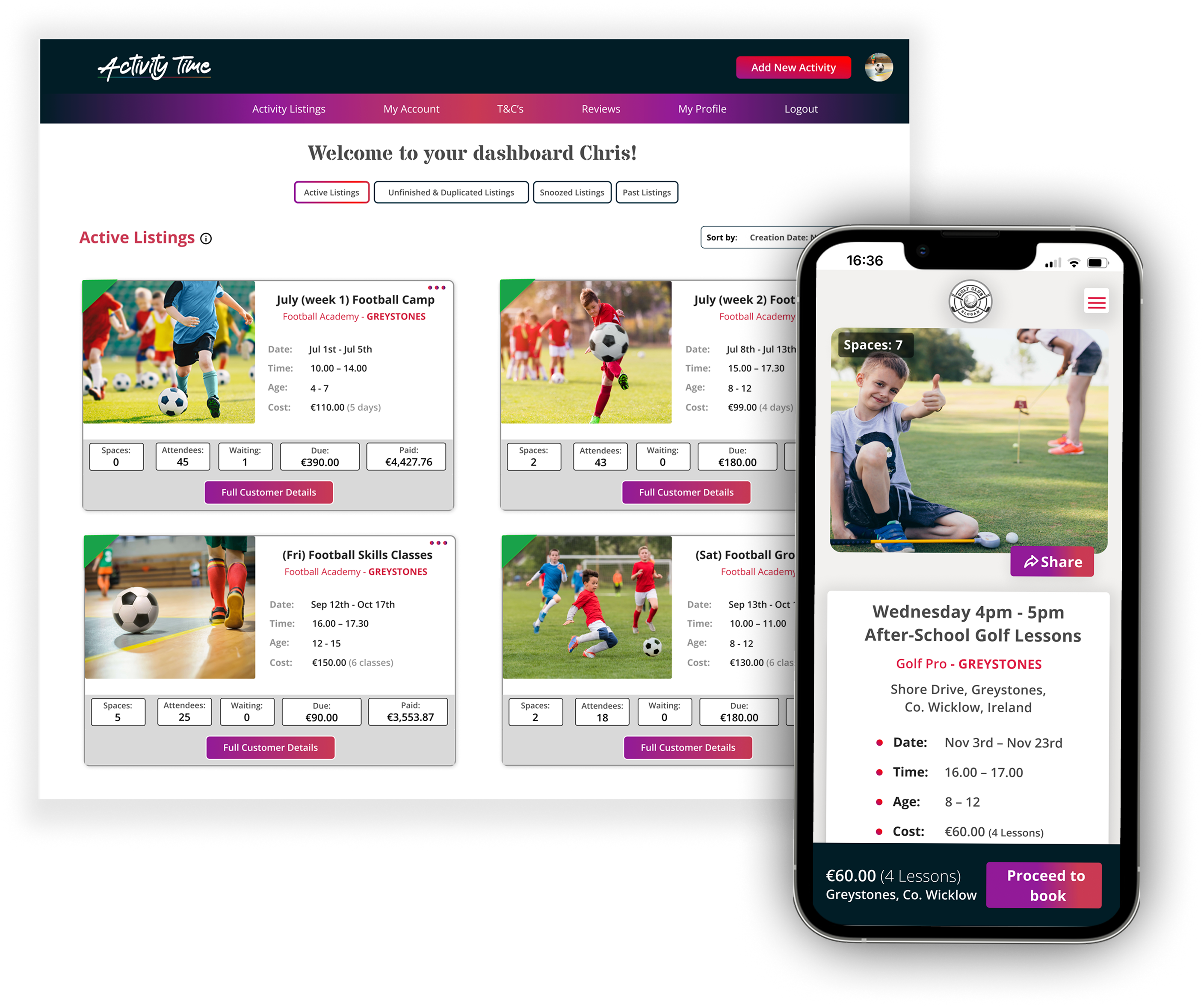 Provider dashboard and mobile booking
